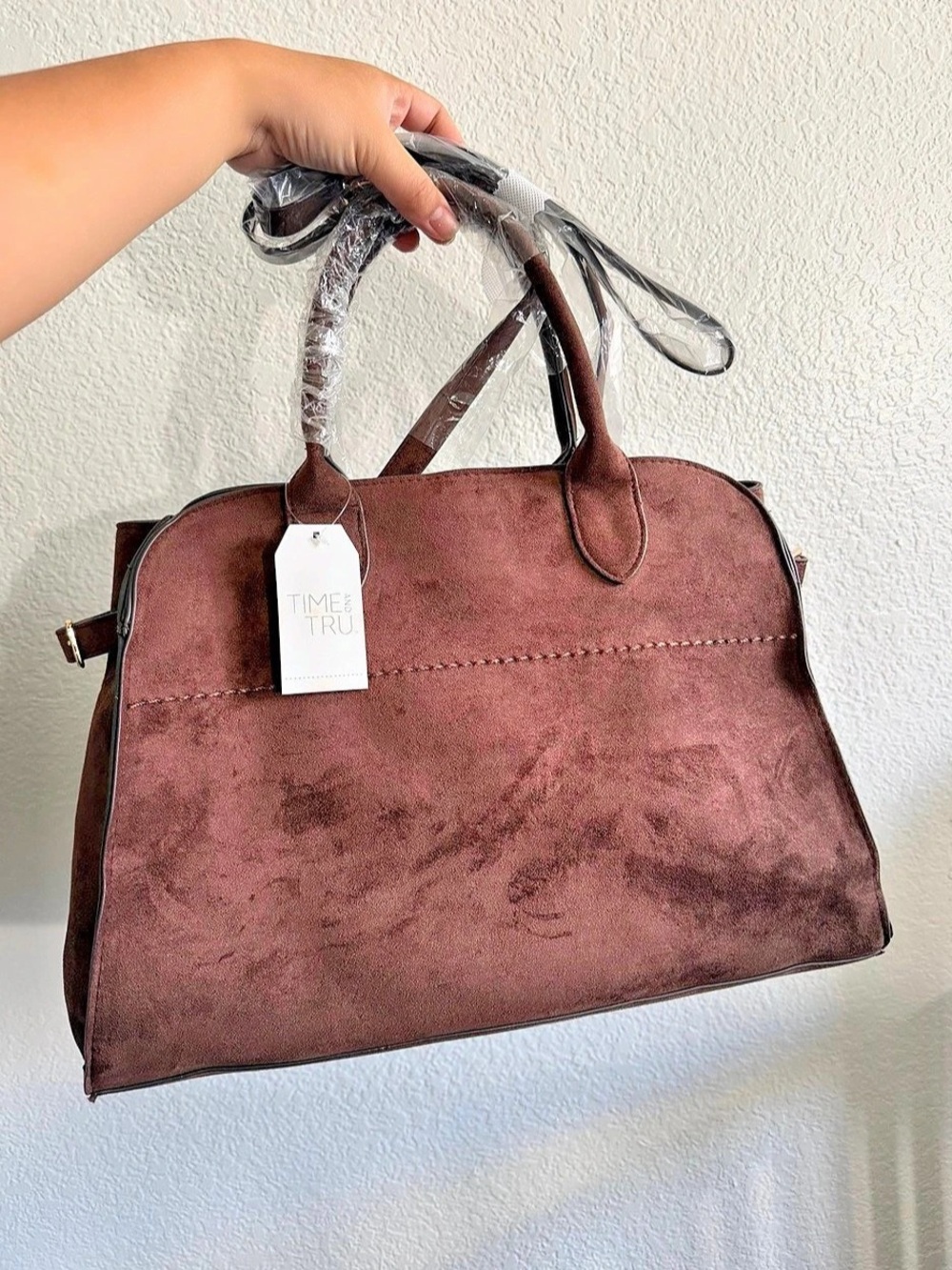 Time and Tru Soft Faux Suede Satchel - Brown
